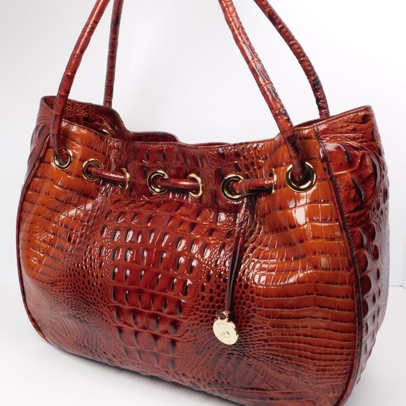 Brahmin Amy Croc Embossed Pecan Hobo/Shoulder Handbag (83125) - Picture 3 of 7